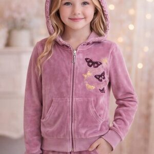 Juicy Couture Girls Pink Velour Butterfly Hoodie Pants Set Size 10 small spot